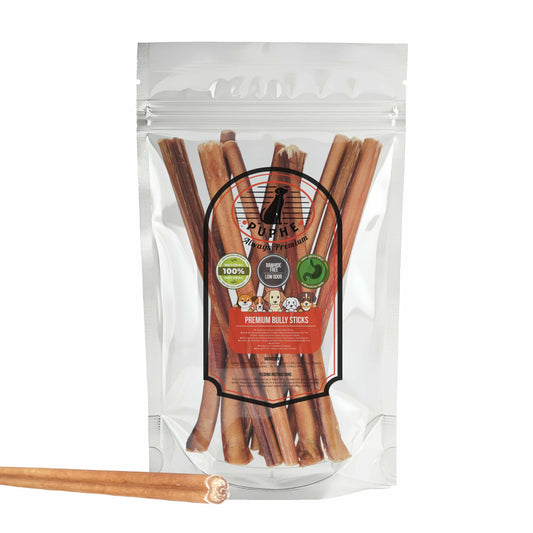 Puphe 12 inch thick bully sticks 10 pack – all natural odor free dog chews for aggressive chewers