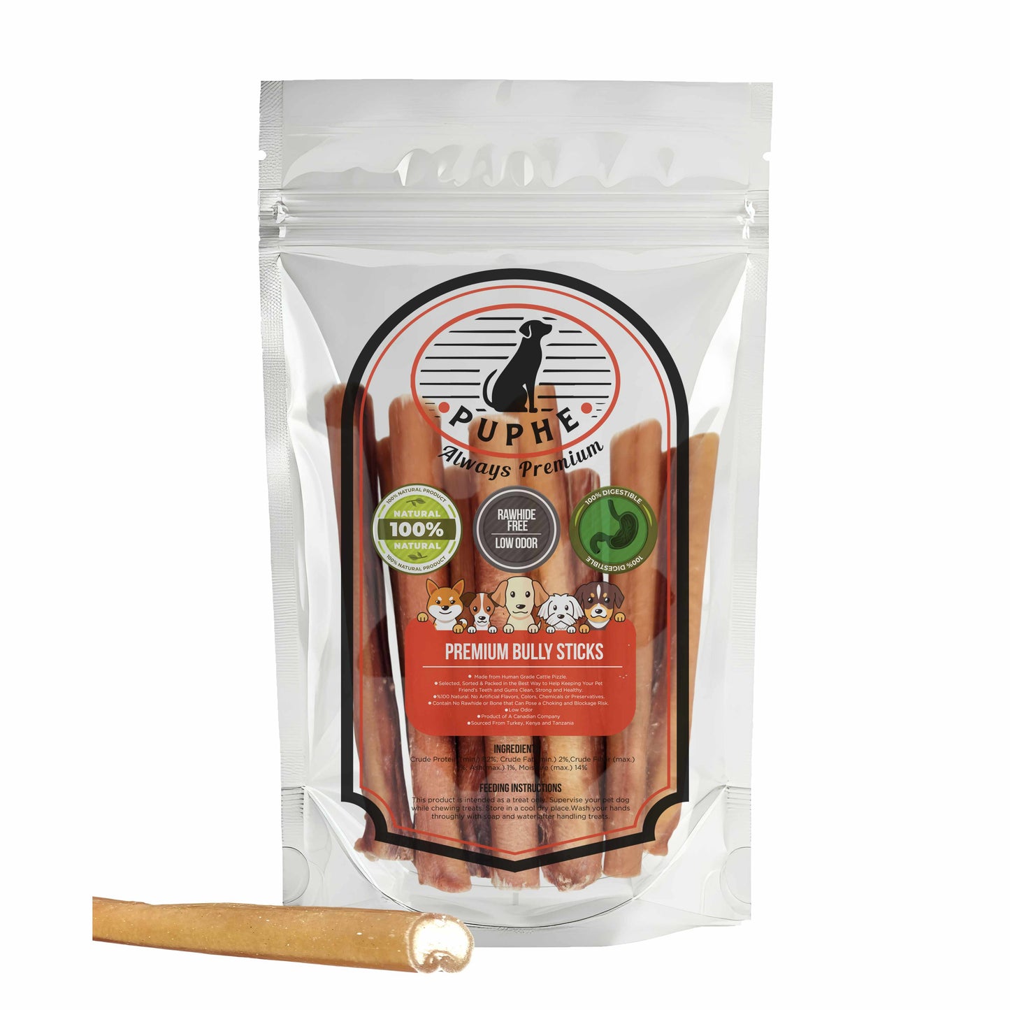 6 inch jumbo bully sticks 10 pack – extra thick natural beef dog chews
