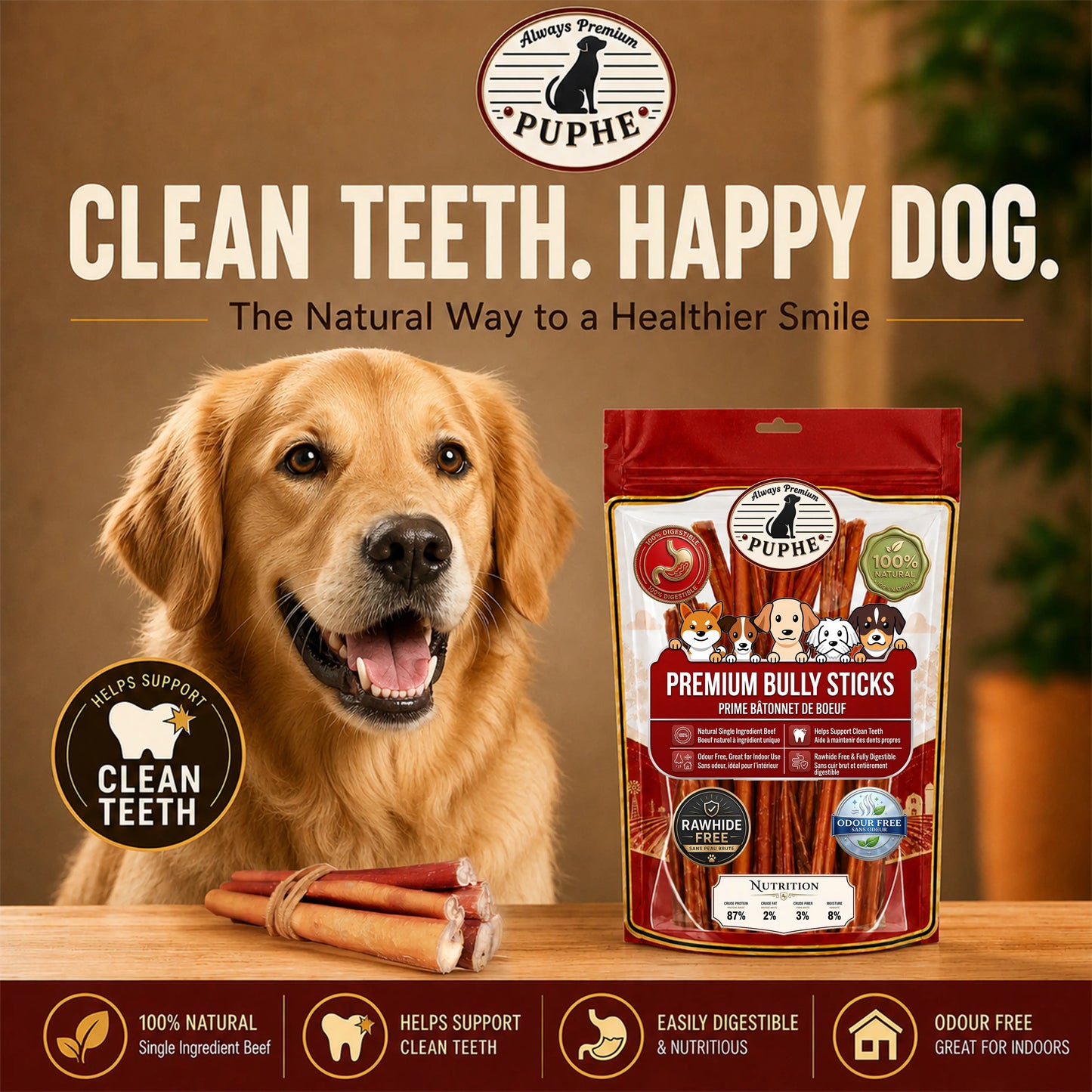 12” Jumbo Bully Sticks for Dogs – All-Natural, Long-Lasting, Low-Odor 100% Beef Chews