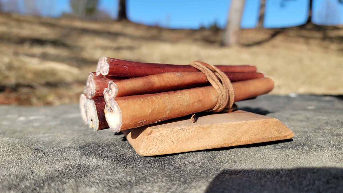 Classic straight bully sticks tied in a bundle – natural chew sticks for dogs