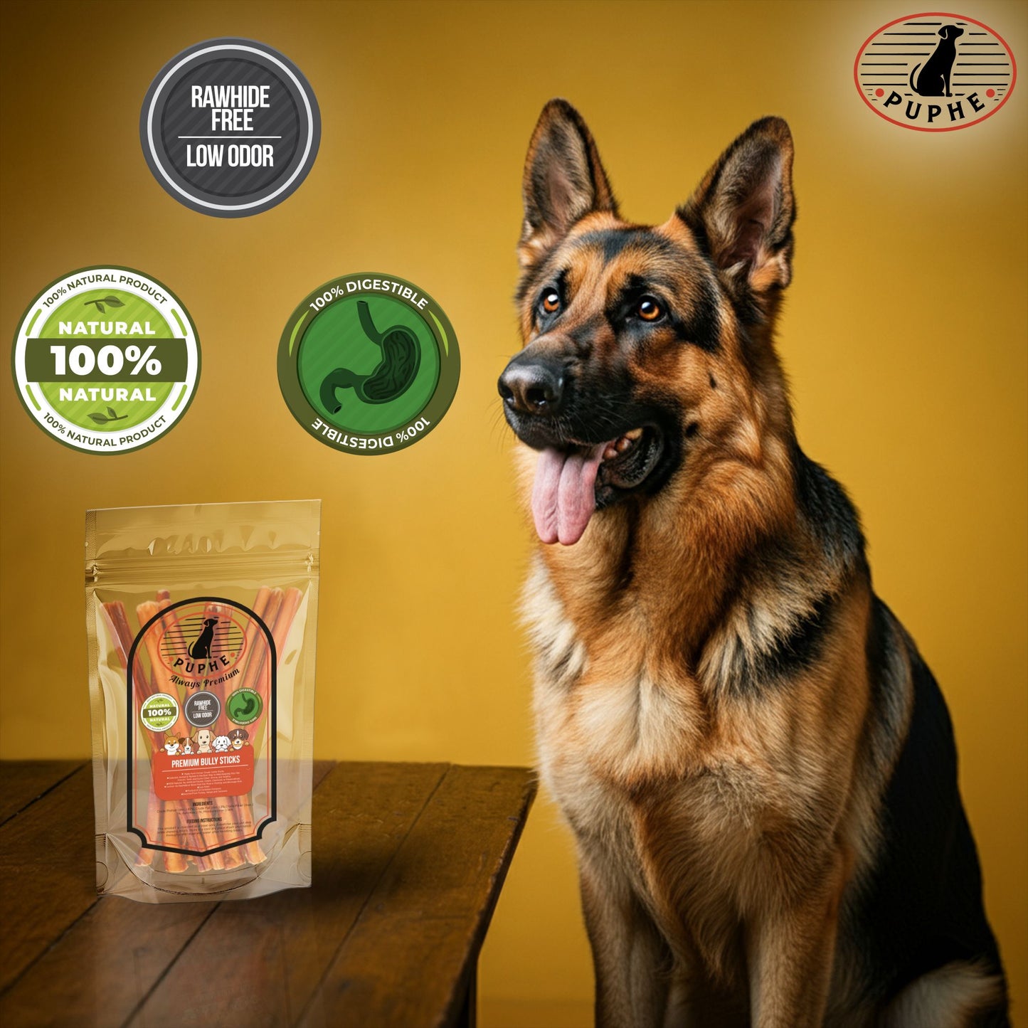 Premium bully sticks – rawhide-free, 100% natural beef, low odor dog chews