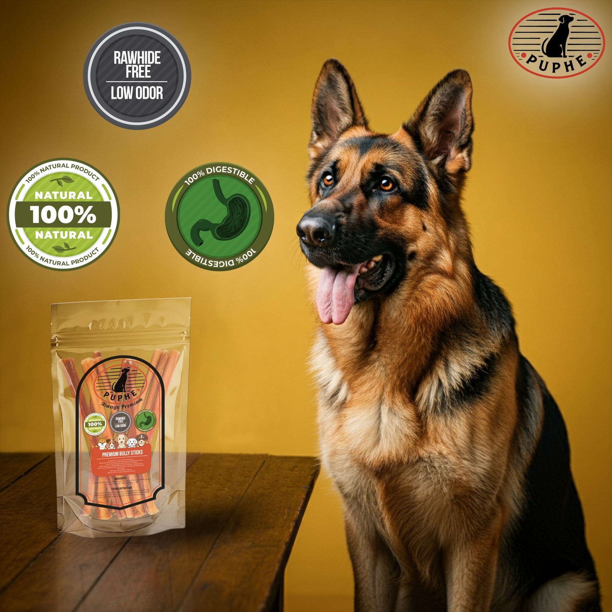 Premium bully sticks – rawhide-free, 100% natural beef, low odor dog chews